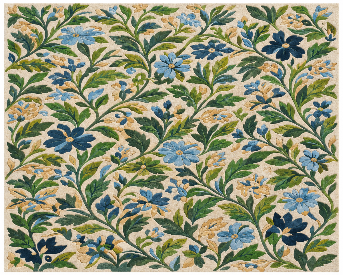 Blue and Green Botanical Floral Hand Tufted Wool Rug | Haus of Weaves