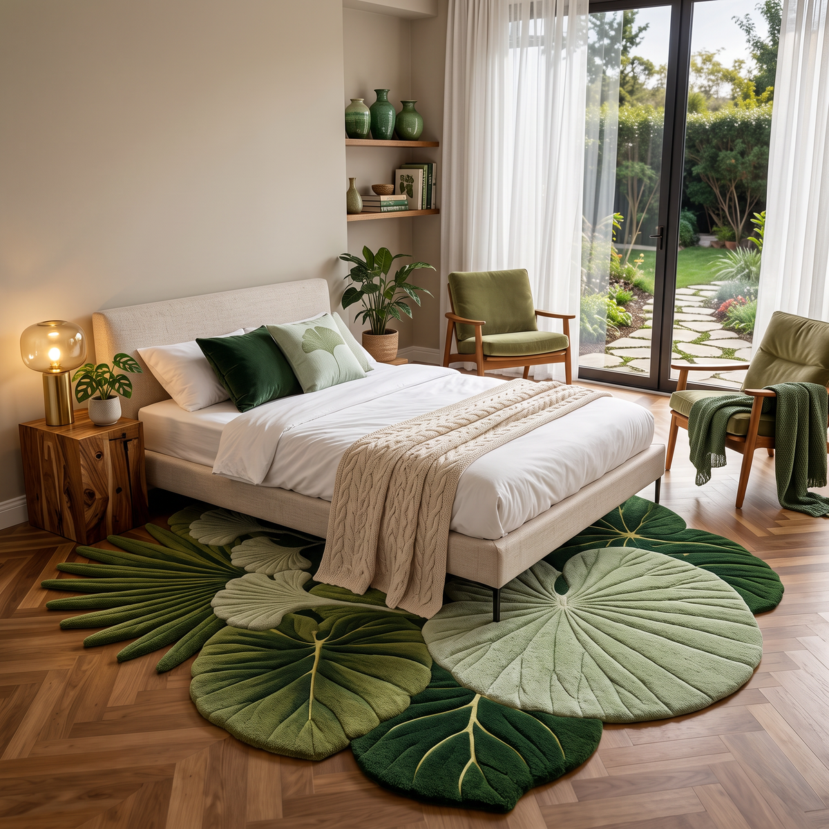 Verdant Canopy – Green Botanical Moss Leaf Area Rug | Haus of Weaves