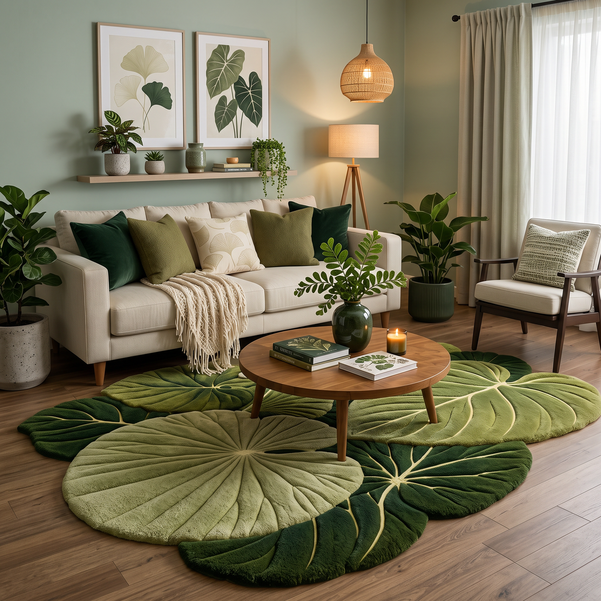 Verdant Canopy – Green Botanical Moss Leaf Area Rug | Haus of Weaves