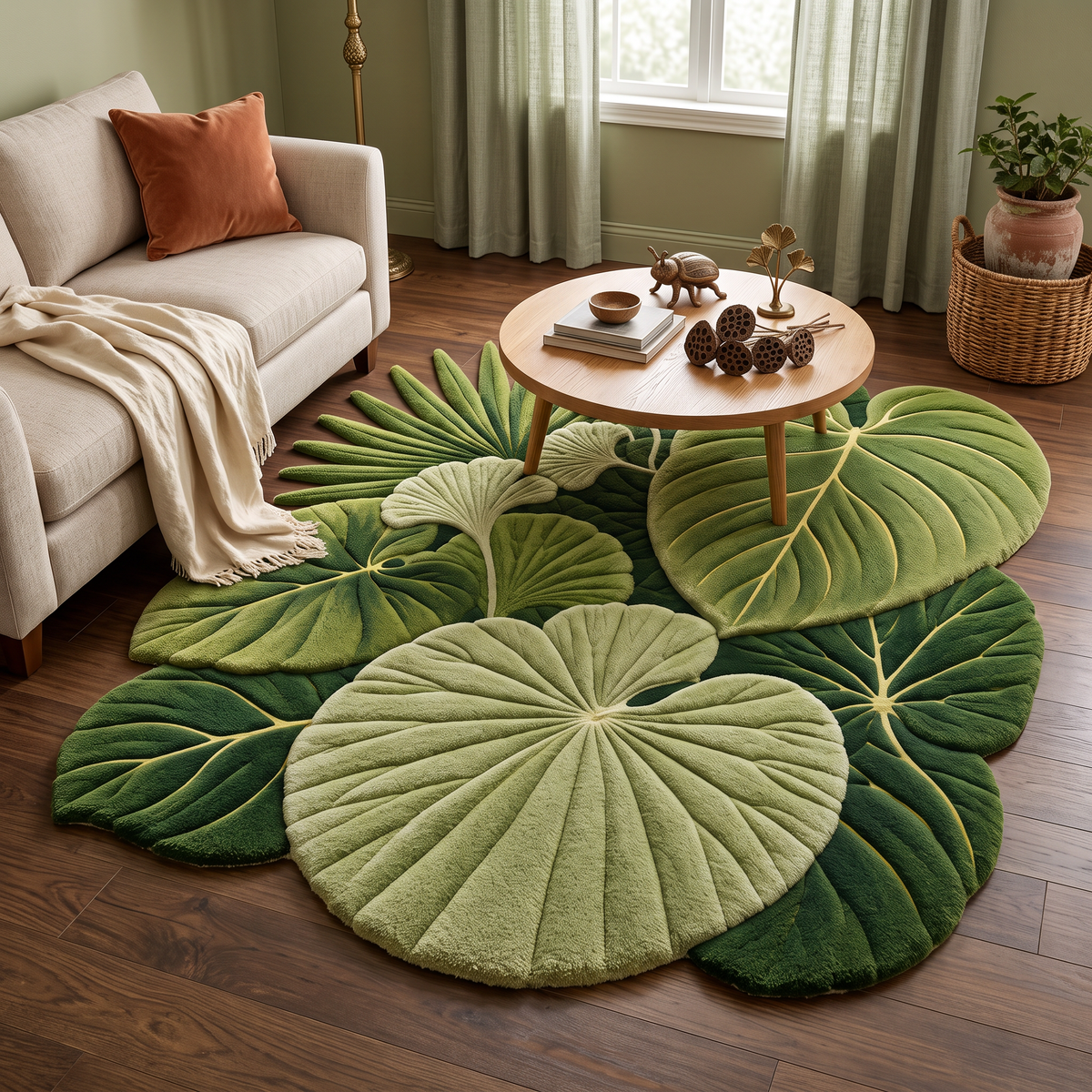 Verdant Canopy – Green Botanical Moss Leaf Area Rug | Haus of Weaves