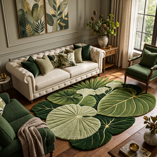 Verdant Canopy – Green Botanical Moss Leaf Area Rug | Haus of Weaves