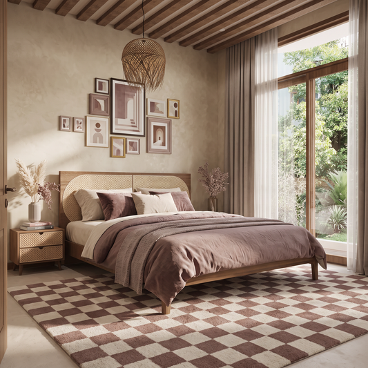 Dune Check – Taupe & Cream Checkerboard Area Rug | Haus of Weaves