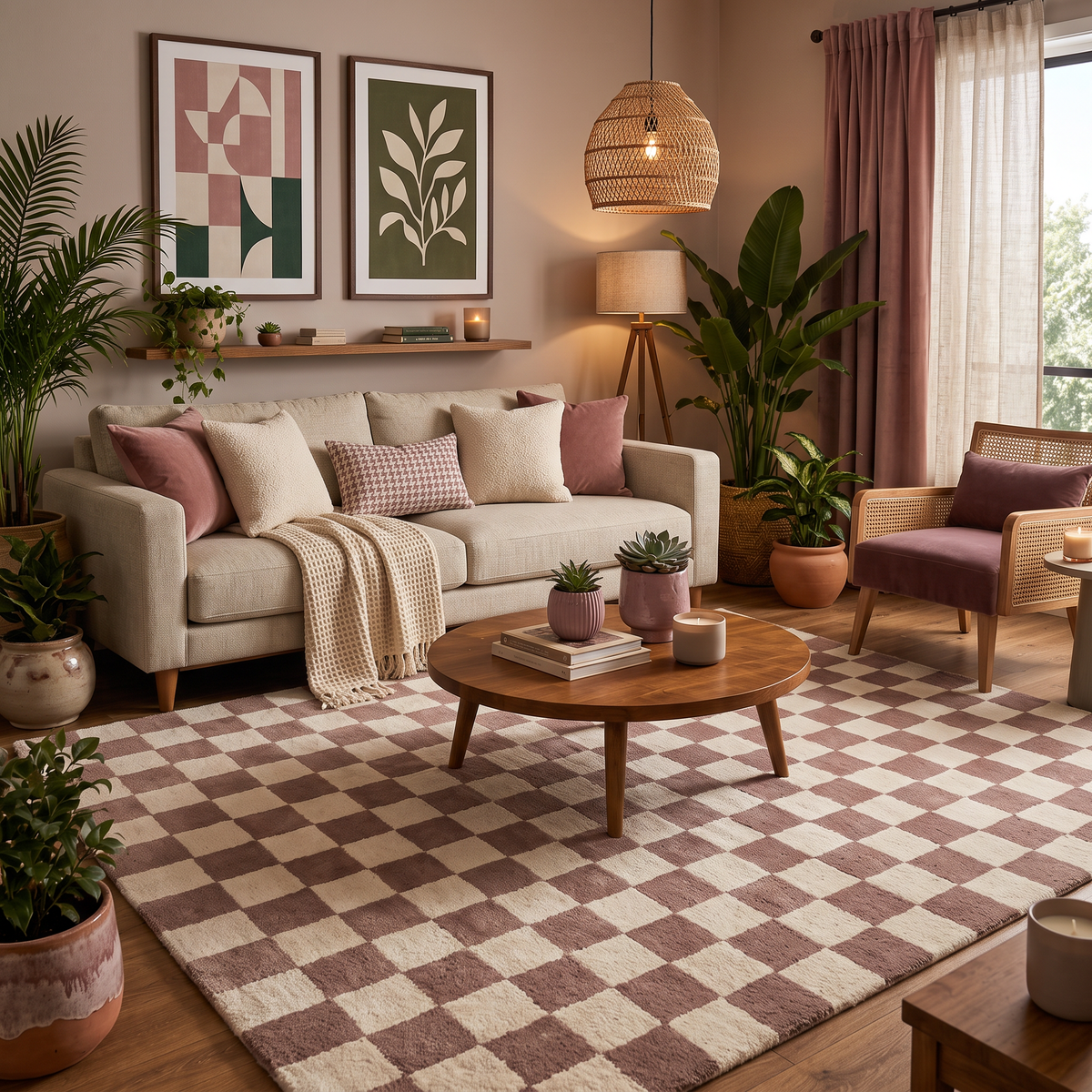 Dune Check – Taupe & Cream Checkerboard Area Rug | Haus of Weaves