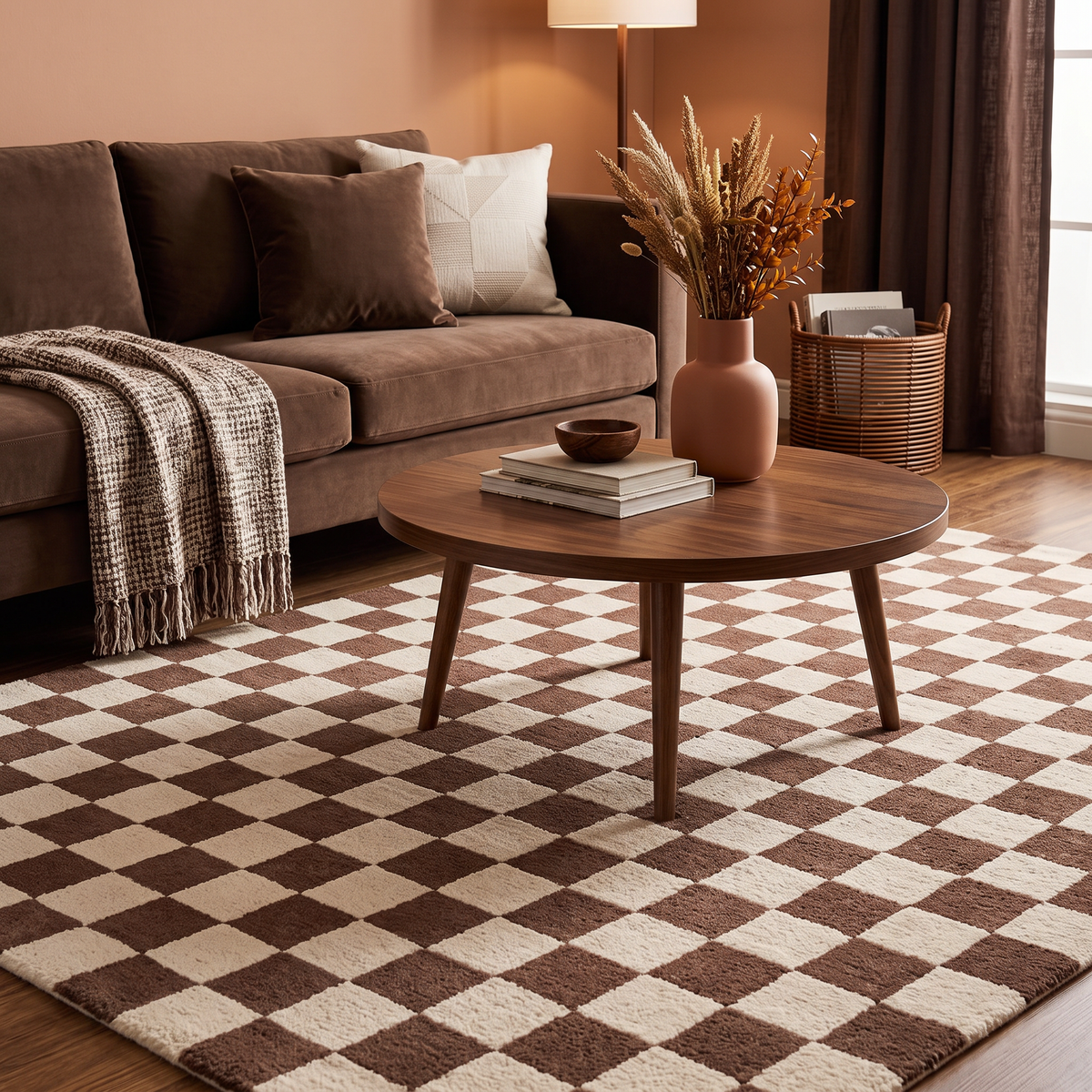 Dune Check – Taupe & Cream Checkerboard Area Rug | Haus of Weaves