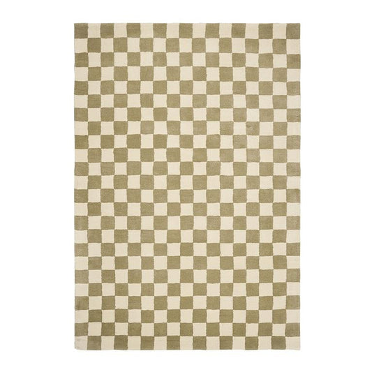 Moss Check – Olive Green & Ivory Checkerboard Area Rug | Haus of Weaves