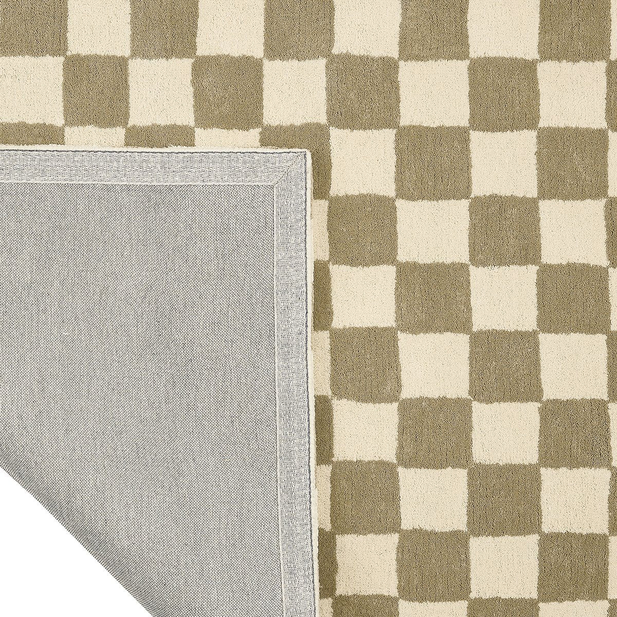 Moss Check – Olive Green & Ivory Checkerboard Area Rug | Haus of Weaves