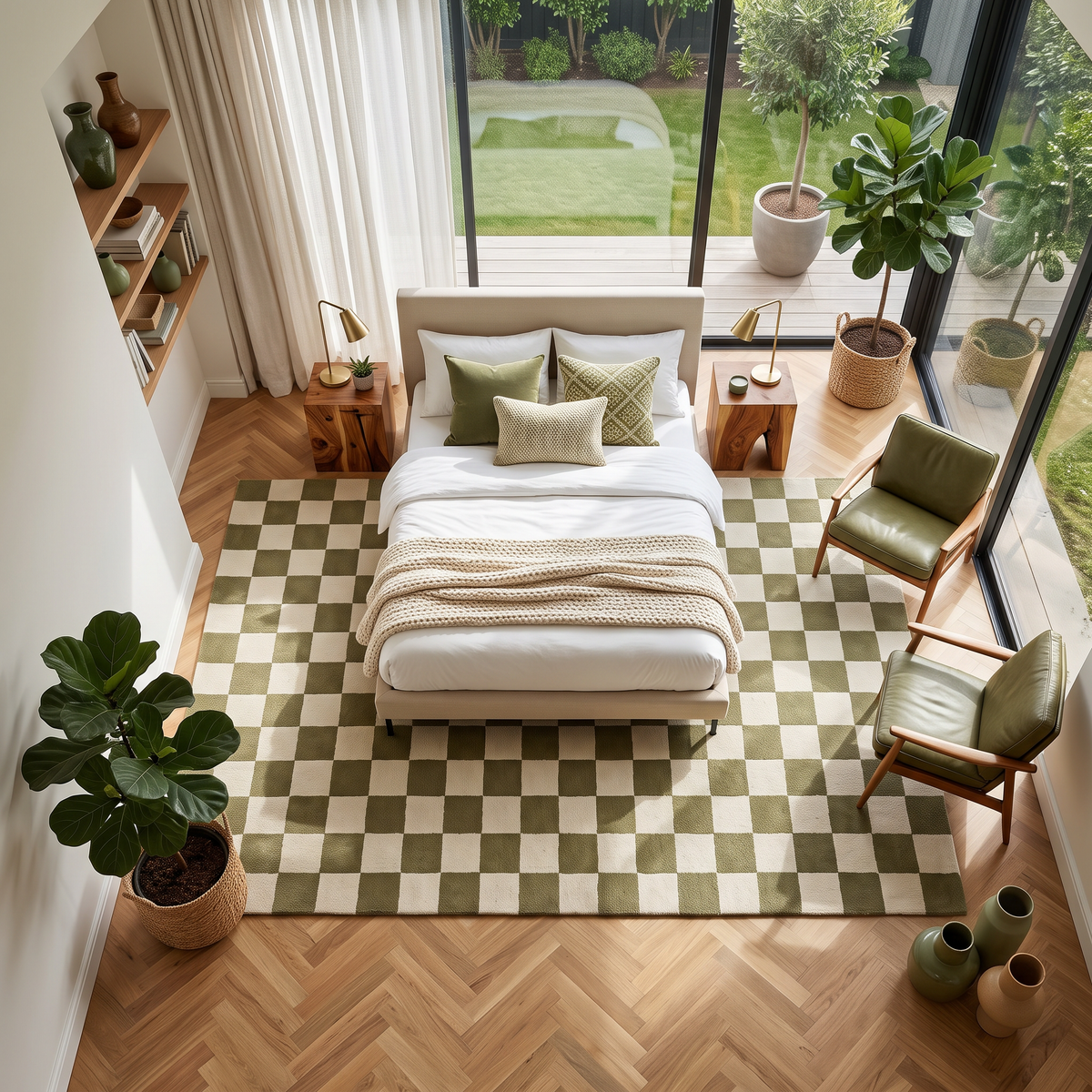 Moss Check – Olive Green & Ivory Checkerboard Area Rug | Haus of Weaves