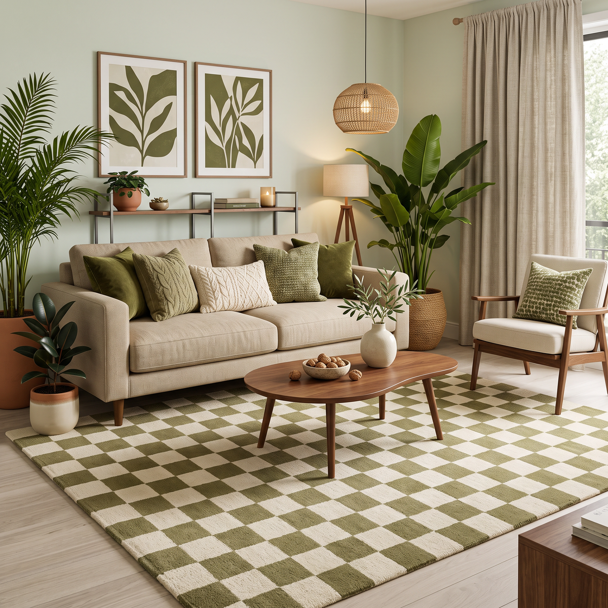 Moss Check – Olive Green & Ivory Checkerboard Area Rug | Haus of Weaves