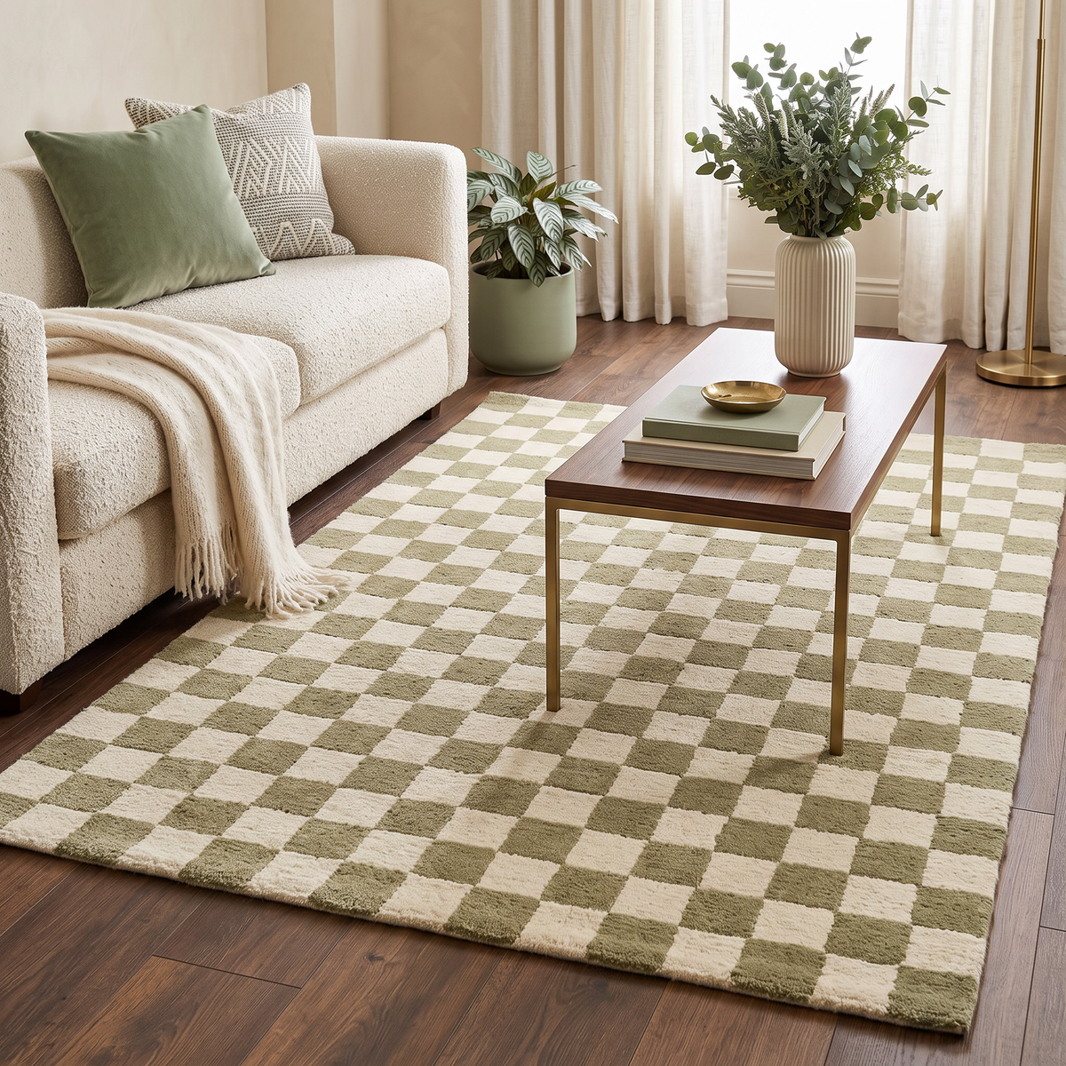 Moss Check – Olive Green & Ivory Checkerboard Area Rug | Haus of Weaves