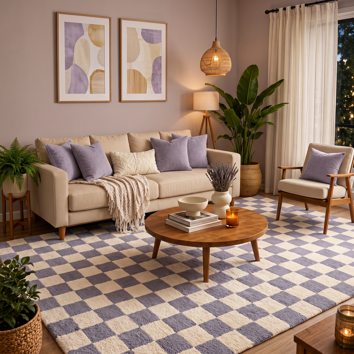 Lavender Check – Lavender & Ivory Checkerboard Area Rug | Haus of Weaves