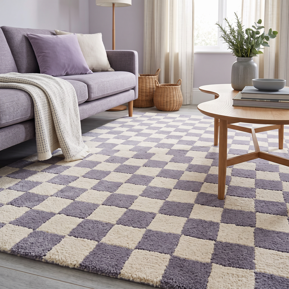 Lavender Check – Lavender & Ivory Checkerboard Area Rug | Haus of Weaves