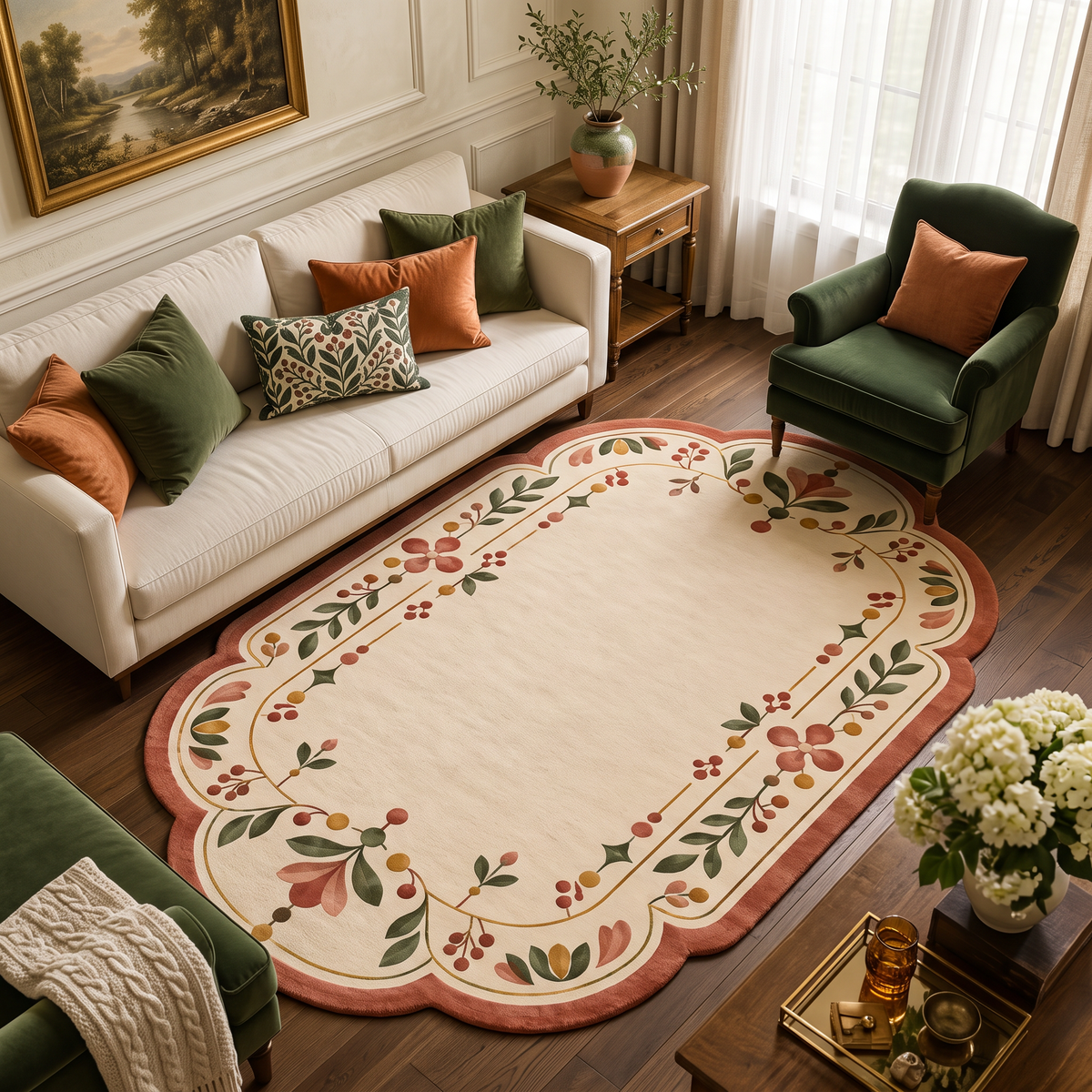Meadow Arch – Vintage-Inspired Floral Scalloped Area Rug | Haus of Weaves