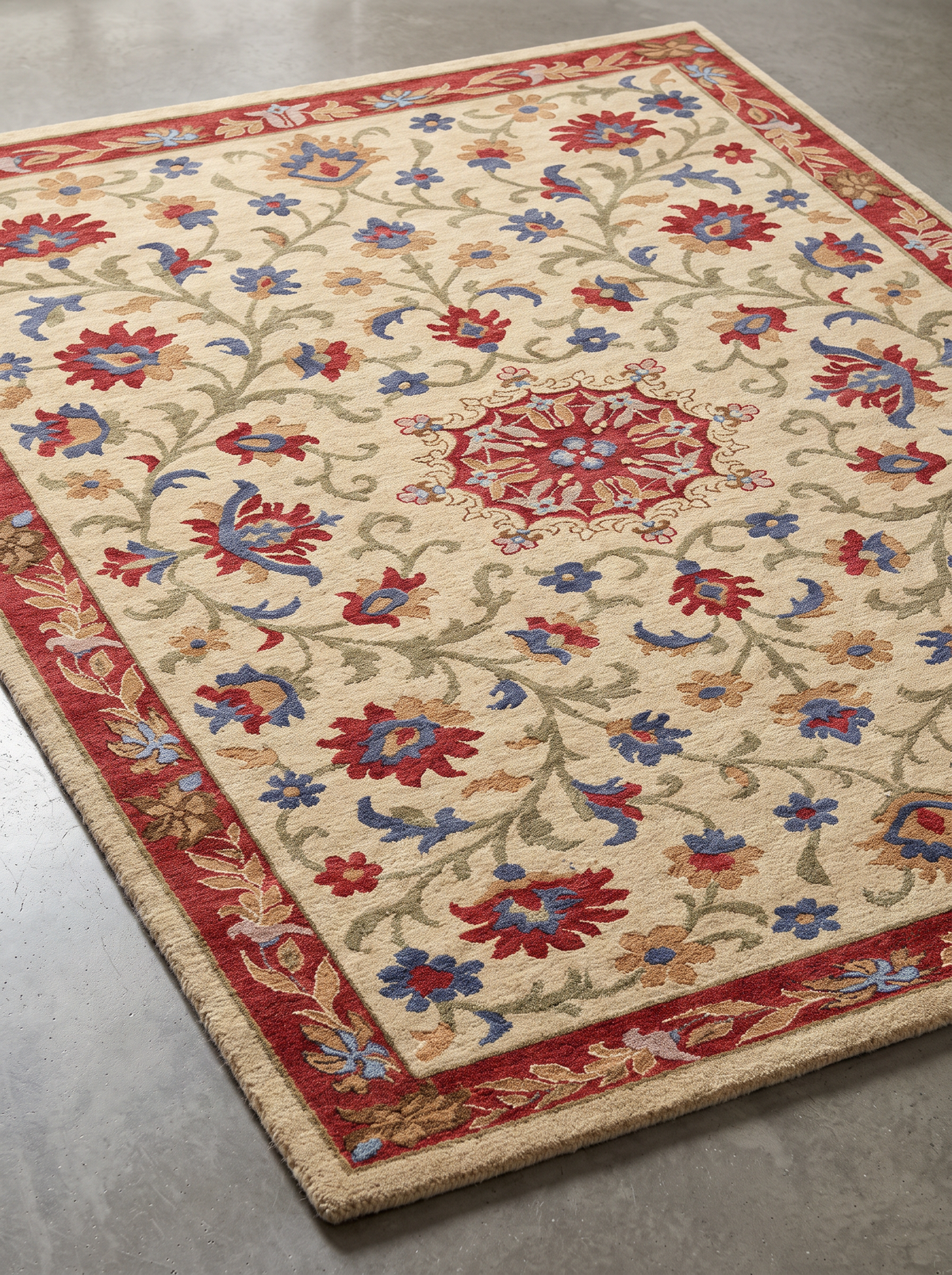 Heritage Floral - Rust & Blue Oriental Wool Hand-Tufted Area Rug | Haus of Weaves