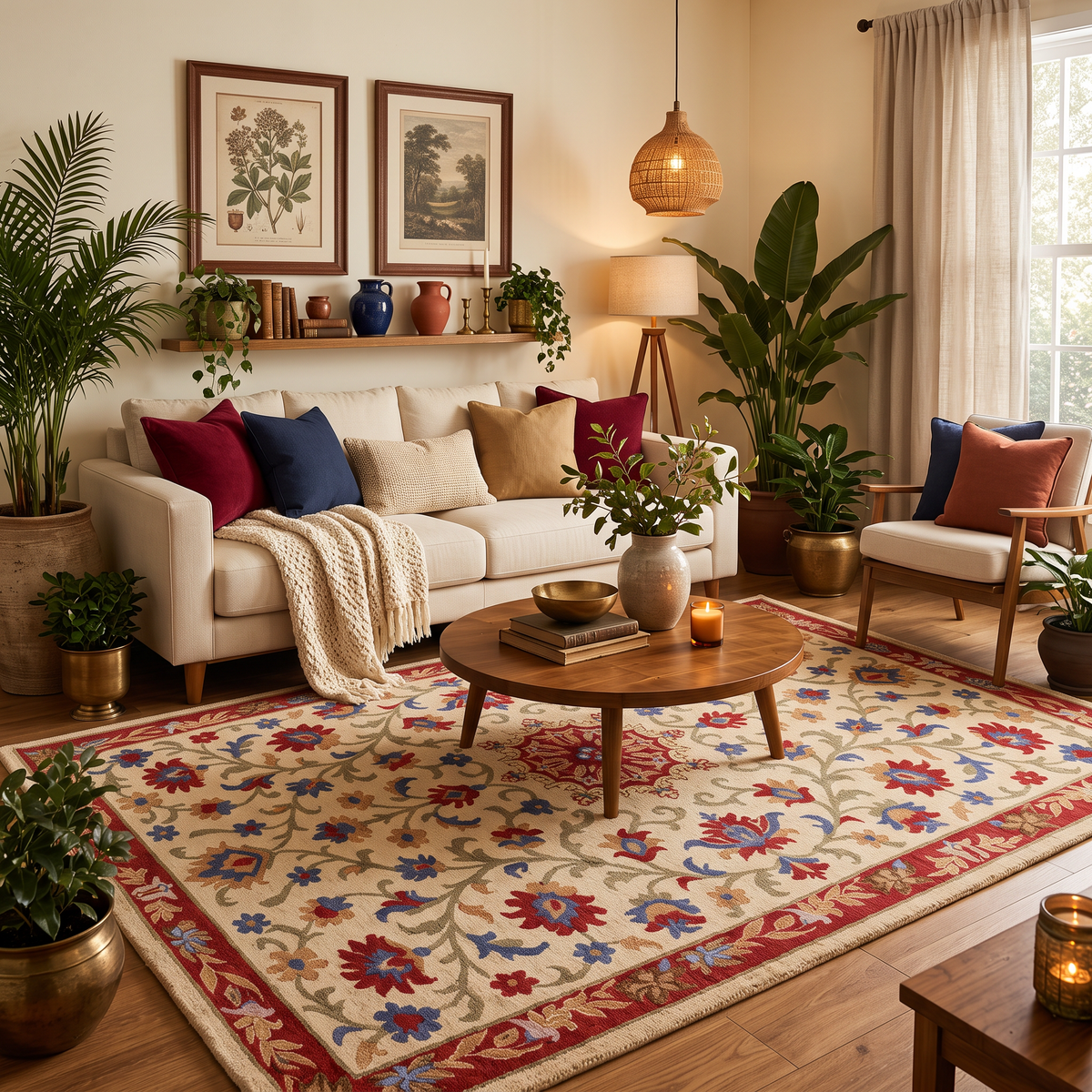 Heritage Floral - Rust & Blue Oriental Wool Hand-Tufted Area Rug | Haus of Weaves