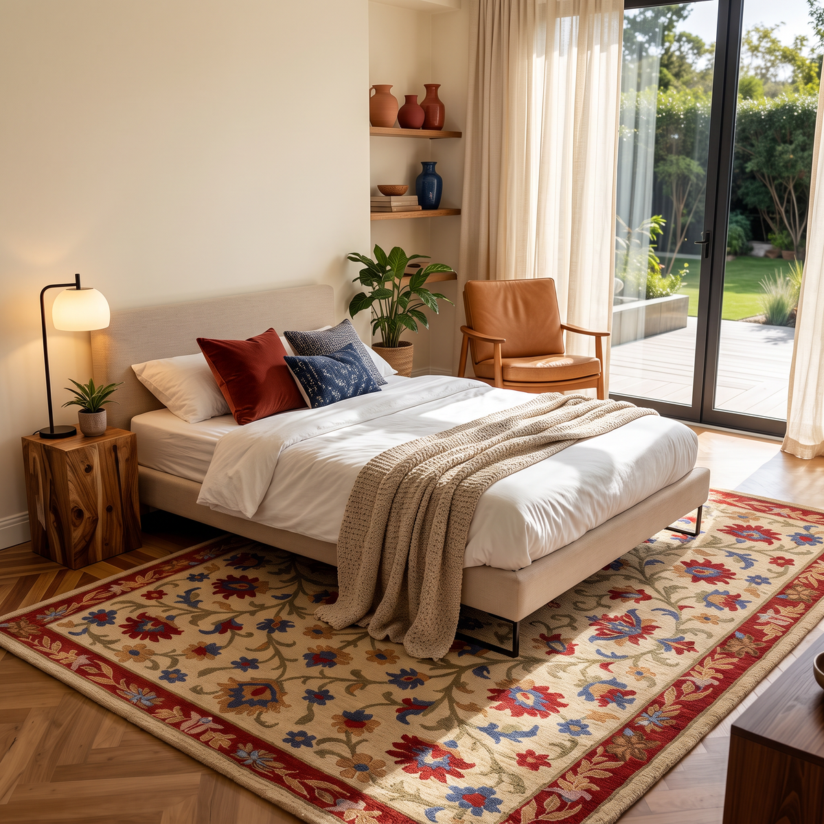 Heritage Floral - Rust & Blue Oriental Wool Hand-Tufted Area Rug | Haus of Weaves