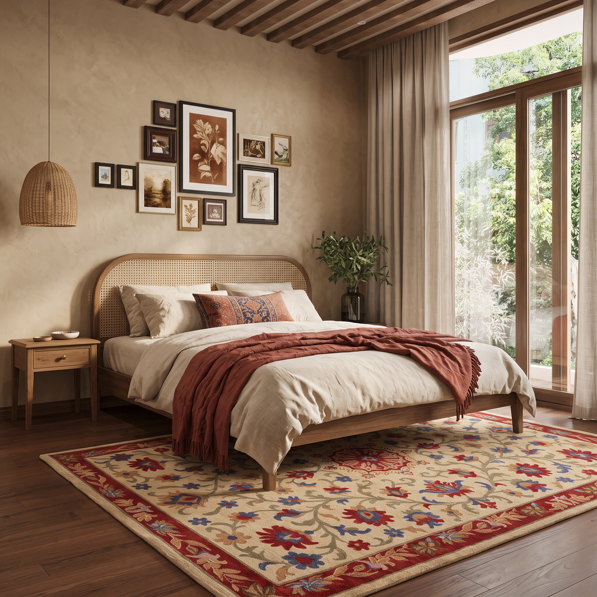 Heritage Floral - Rust & Blue Oriental Wool Hand-Tufted Area Rug | Haus of Weaves