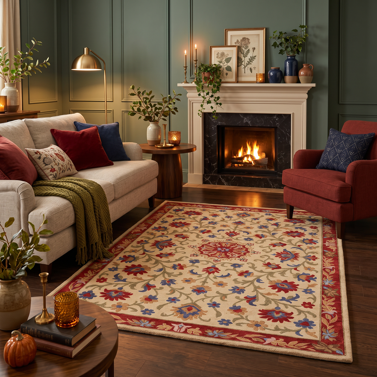 Heritage Floral - Rust & Blue Oriental Wool Hand-Tufted Area Rug | Haus of Weaves