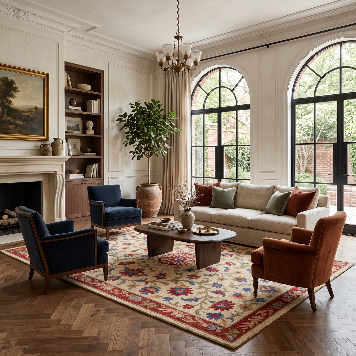 Heritage Floral - Rust & Blue Oriental Wool Hand-Tufted Area Rug | Haus of Weaves
