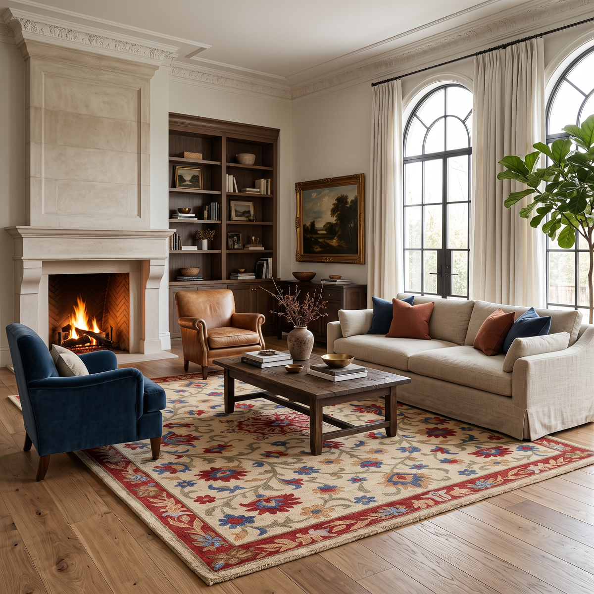 Heritage Floral - Rust & Blue Oriental Wool Hand-Tufted Area Rug | Haus of Weaves