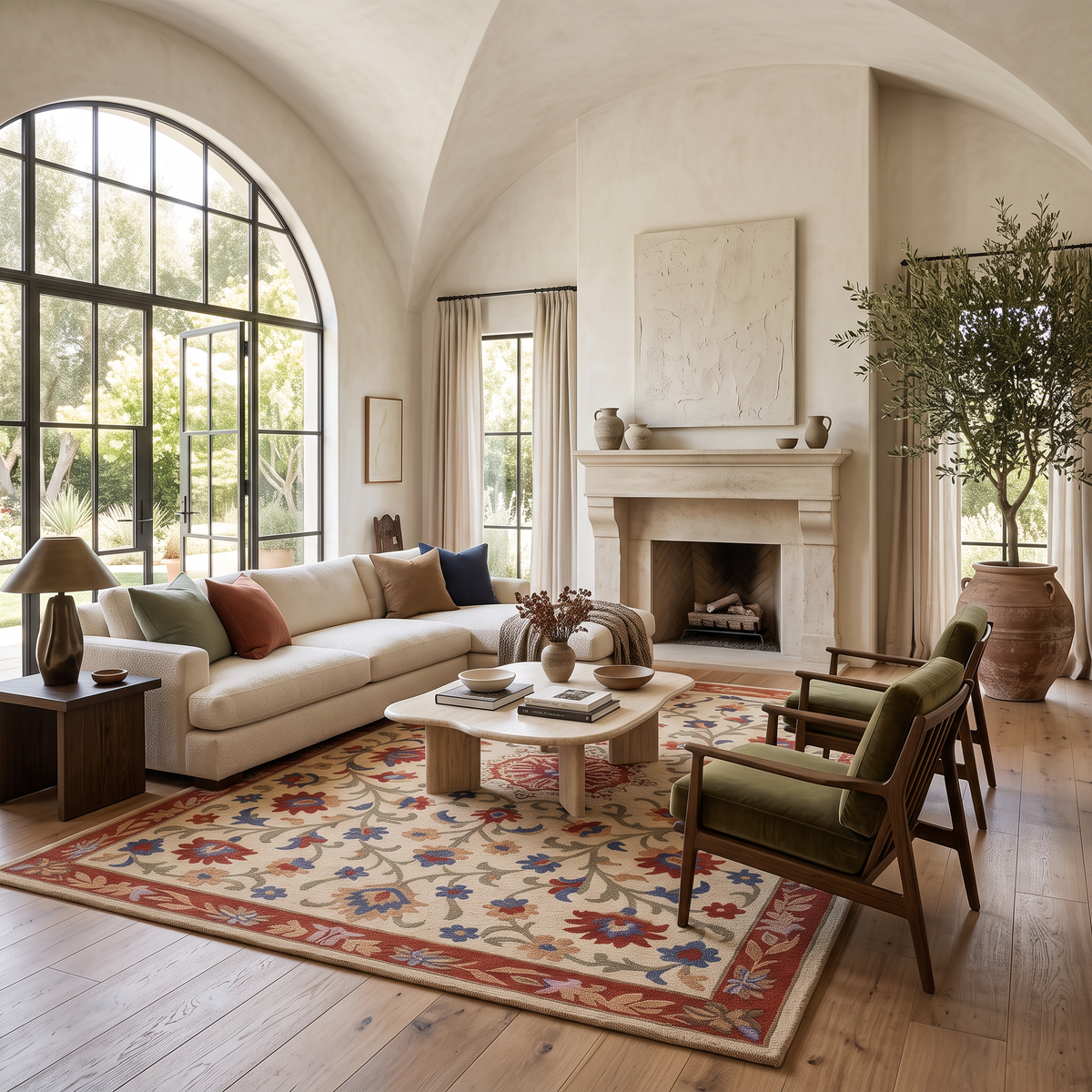 Heritage Floral - Rust & Blue Oriental Wool Hand-Tufted Area Rug | Haus of Weaves
