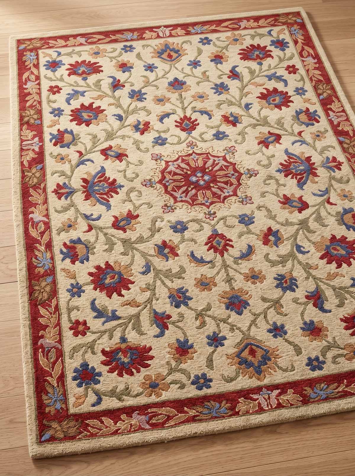 Heritage Floral - Rust & Blue Oriental Wool Hand-Tufted Area Rug | Haus of Weaves