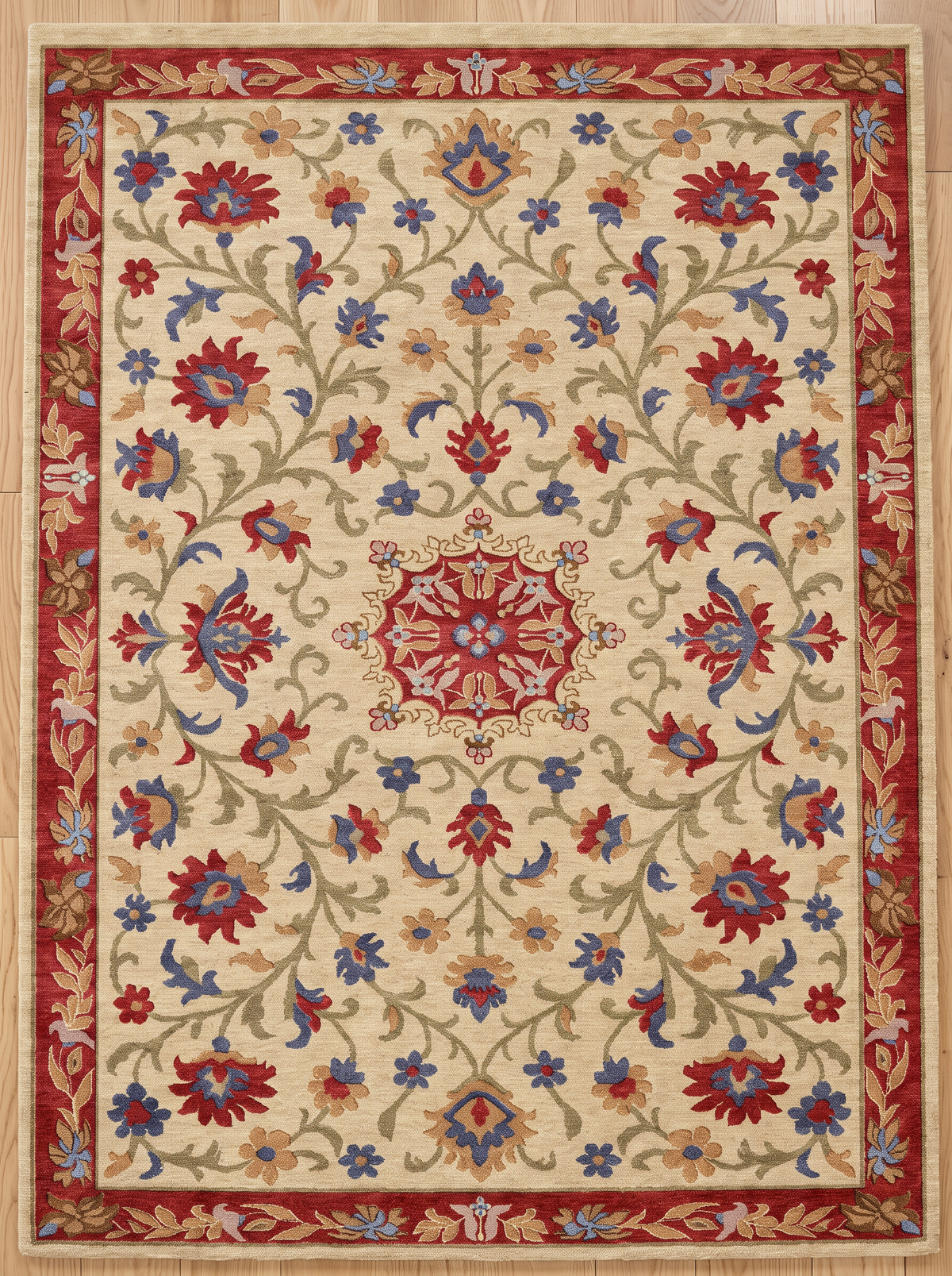 Heritage Floral - Rust & Blue Oriental Wool Hand-Tufted Area Rug | Haus of Weaves