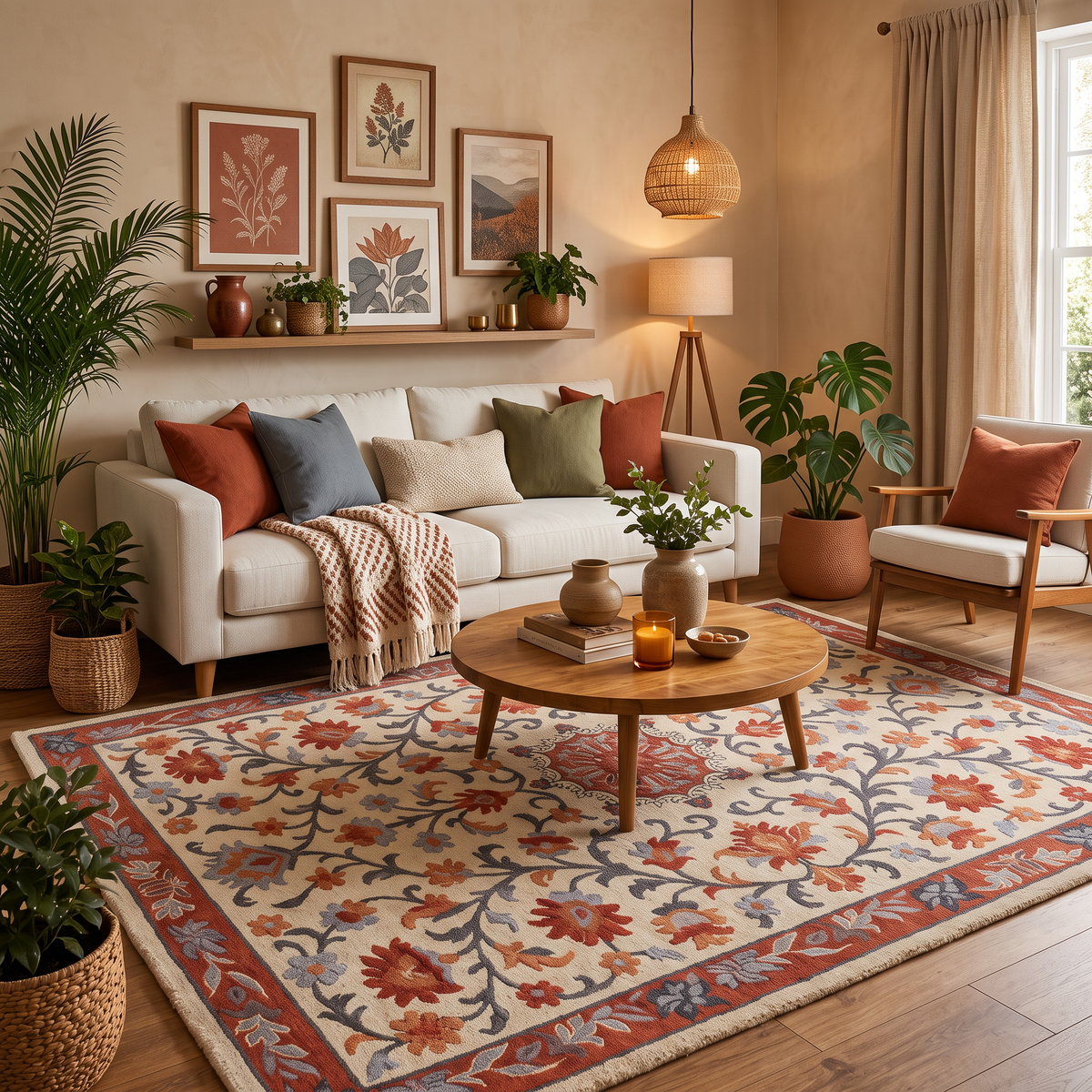Heritage Floral - Rust & Slate Oriental Wool Hand-Tufted Area Rug | Haus of Weaves