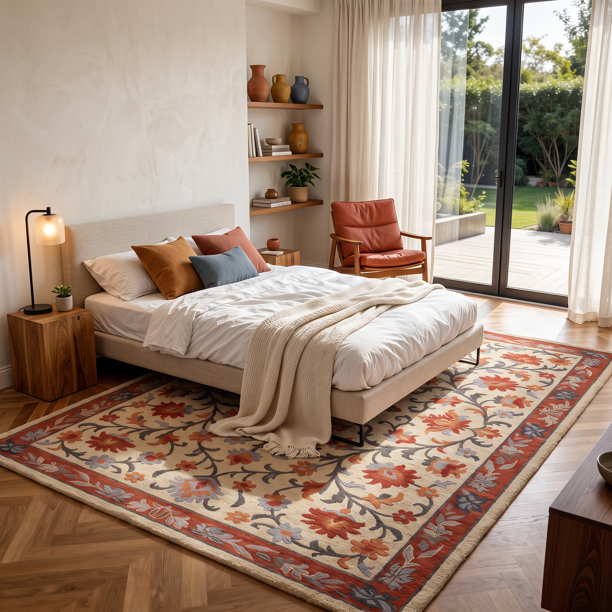 Heritage Floral - Rust & Slate Oriental Wool Hand-Tufted Area Rug | Haus of Weaves