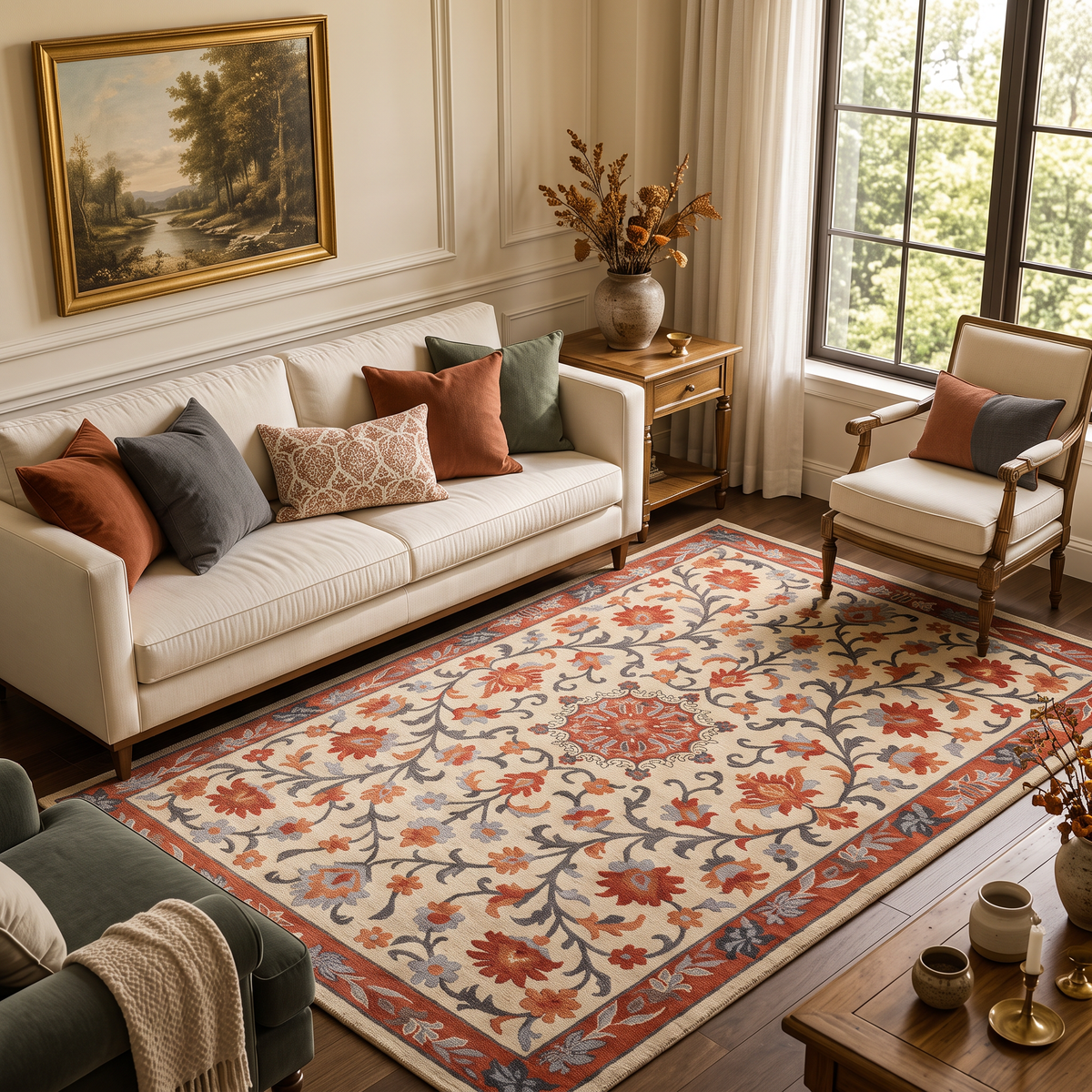 Heritage Floral - Rust & Slate Oriental Wool Hand-Tufted Area Rug | Haus of Weaves