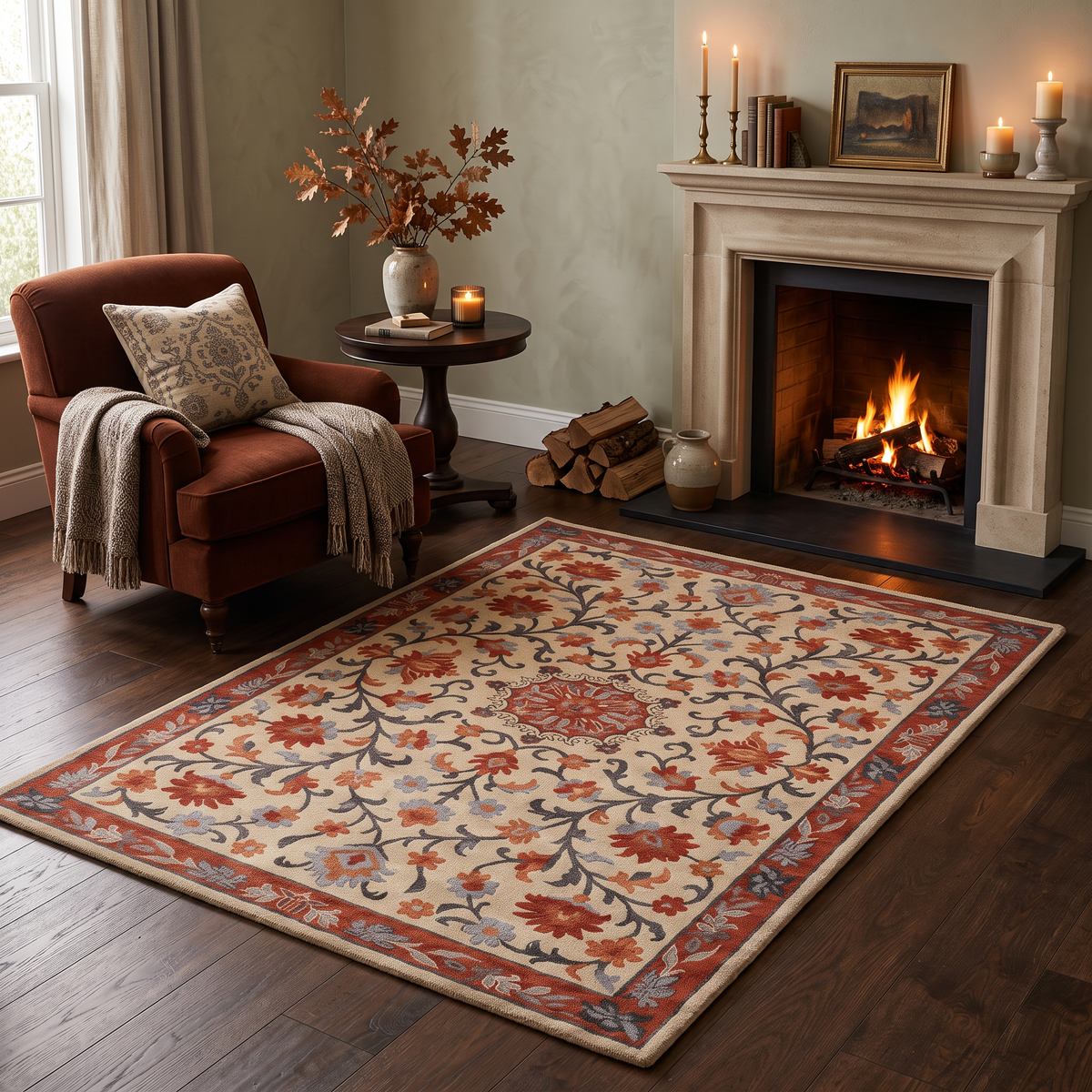 Heritage Floral - Rust & Slate Oriental Wool Hand-Tufted Area Rug | Haus of Weaves
