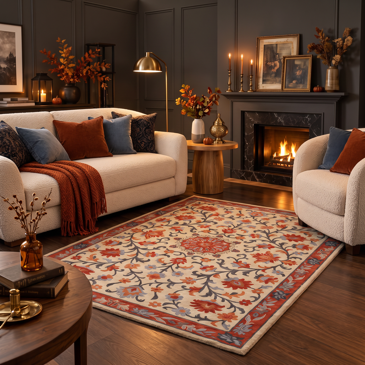 Heritage Floral - Rust & Slate Oriental Wool Hand-Tufted Area Rug | Haus of Weaves