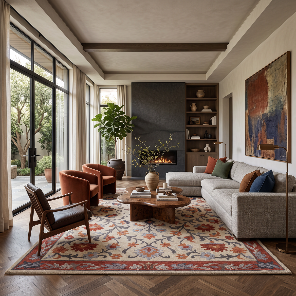 Heritage Floral - Rust & Slate Oriental Wool Hand-Tufted Area Rug | Haus of Weaves