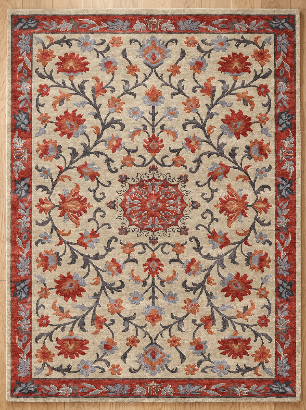 Heritage Floral - Rust & Slate Oriental Wool Hand-Tufted Area Rug | Haus of Weaves