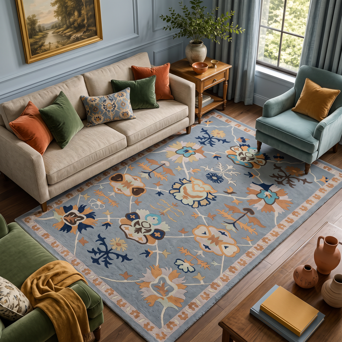 Azure Heritage – Blue & Multicolor Vintage Floral Area Rug | Haus of Weaves