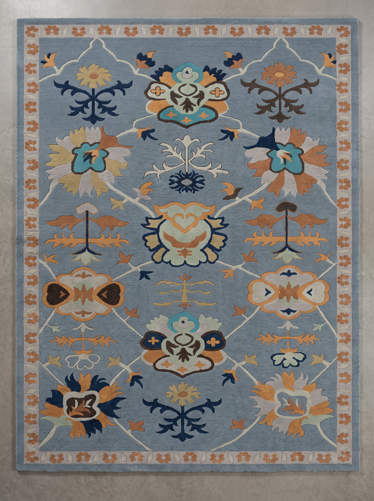 Azure Heritage – Blue & Multicolor Vintage Floral Area Rug | Haus of Weaves