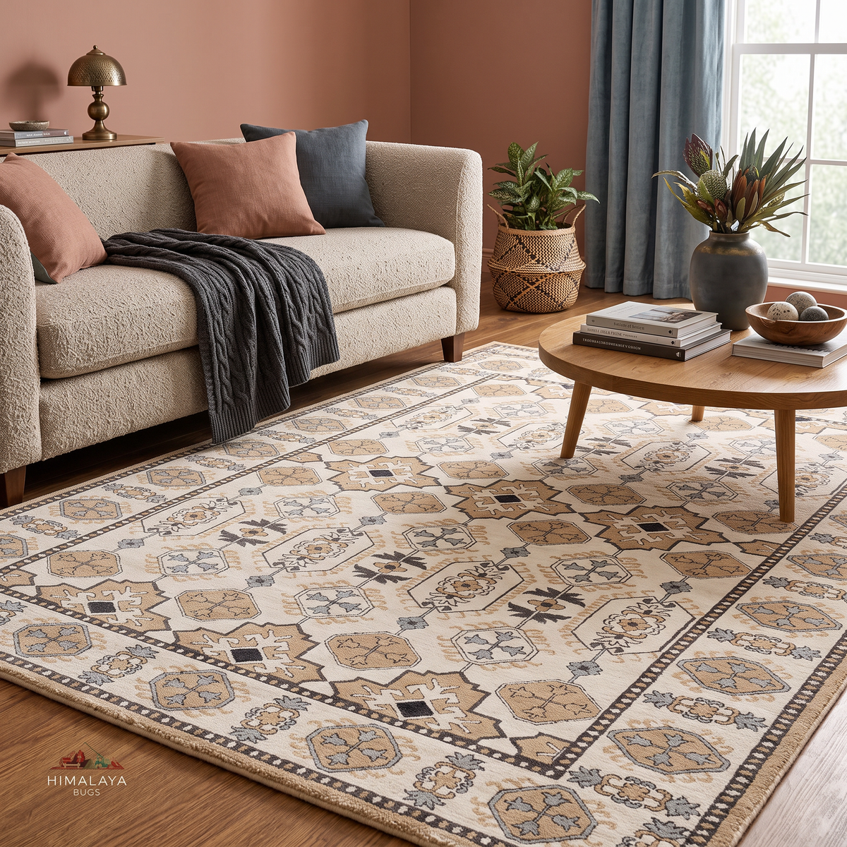 Atlas – Cream, Taupe & Blue Vintage-Inspired Geometric Area Rug | Haus of Weaves