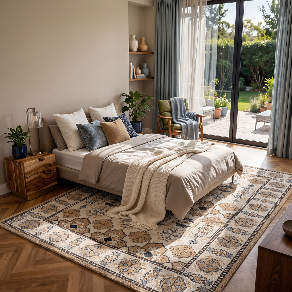 Atlas – Cream, Taupe & Blue Vintage-Inspired Geometric Area Rug | Haus of Weaves