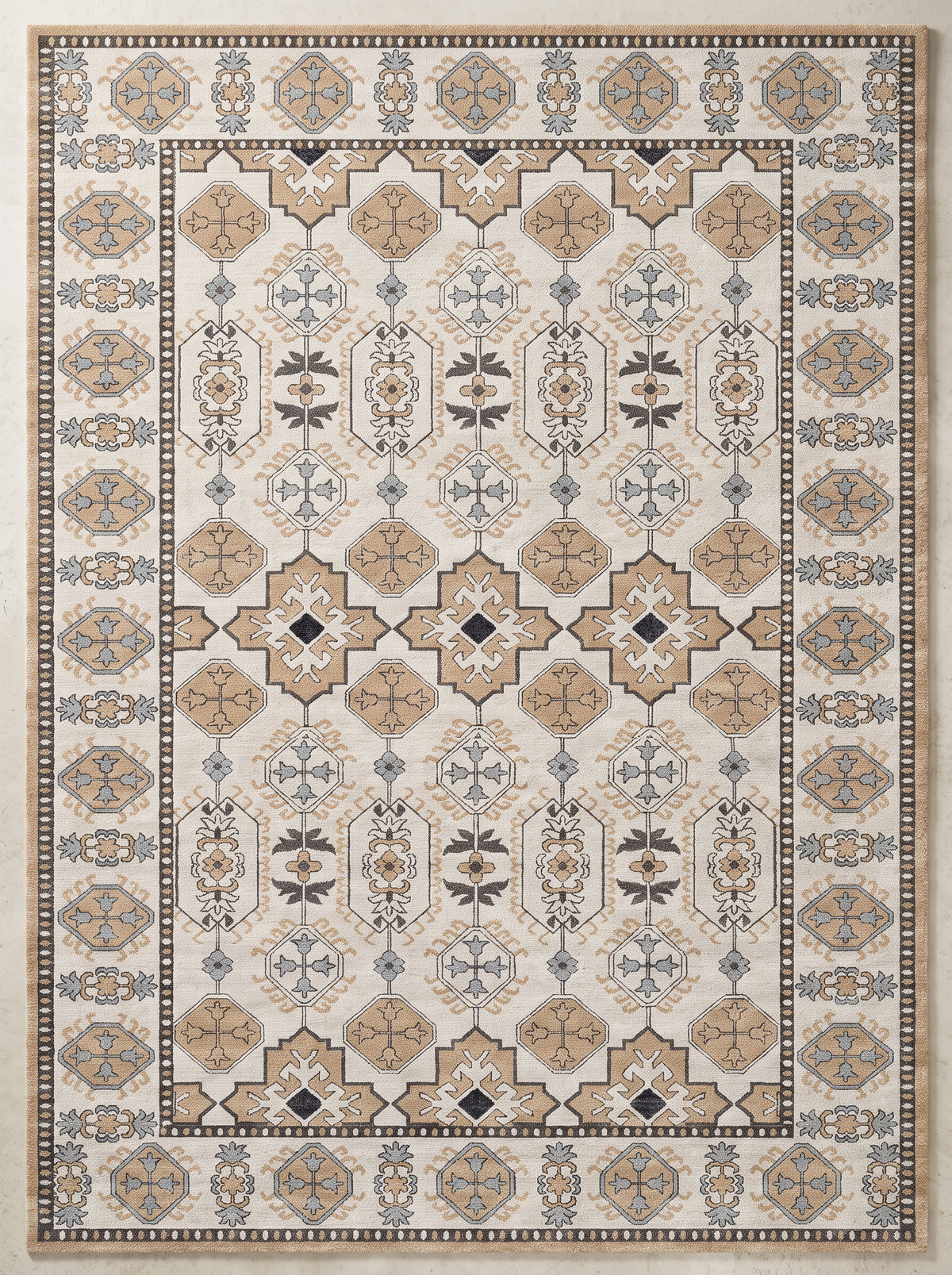 Atlas – Cream, Taupe & Blue Vintage-Inspired Geometric Area Rug | Haus of Weaves