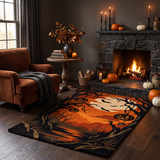 Orange & Black Halloween Wool Hand-Tufted Rug – Haunted Hollow | Haus of Weaves