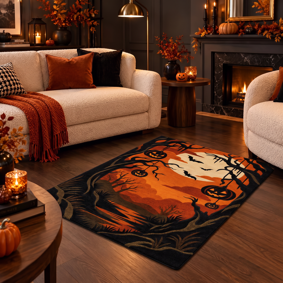 Orange & Black Halloween Wool Hand-Tufted Rug – Haunted Hollow | Haus of Weaves