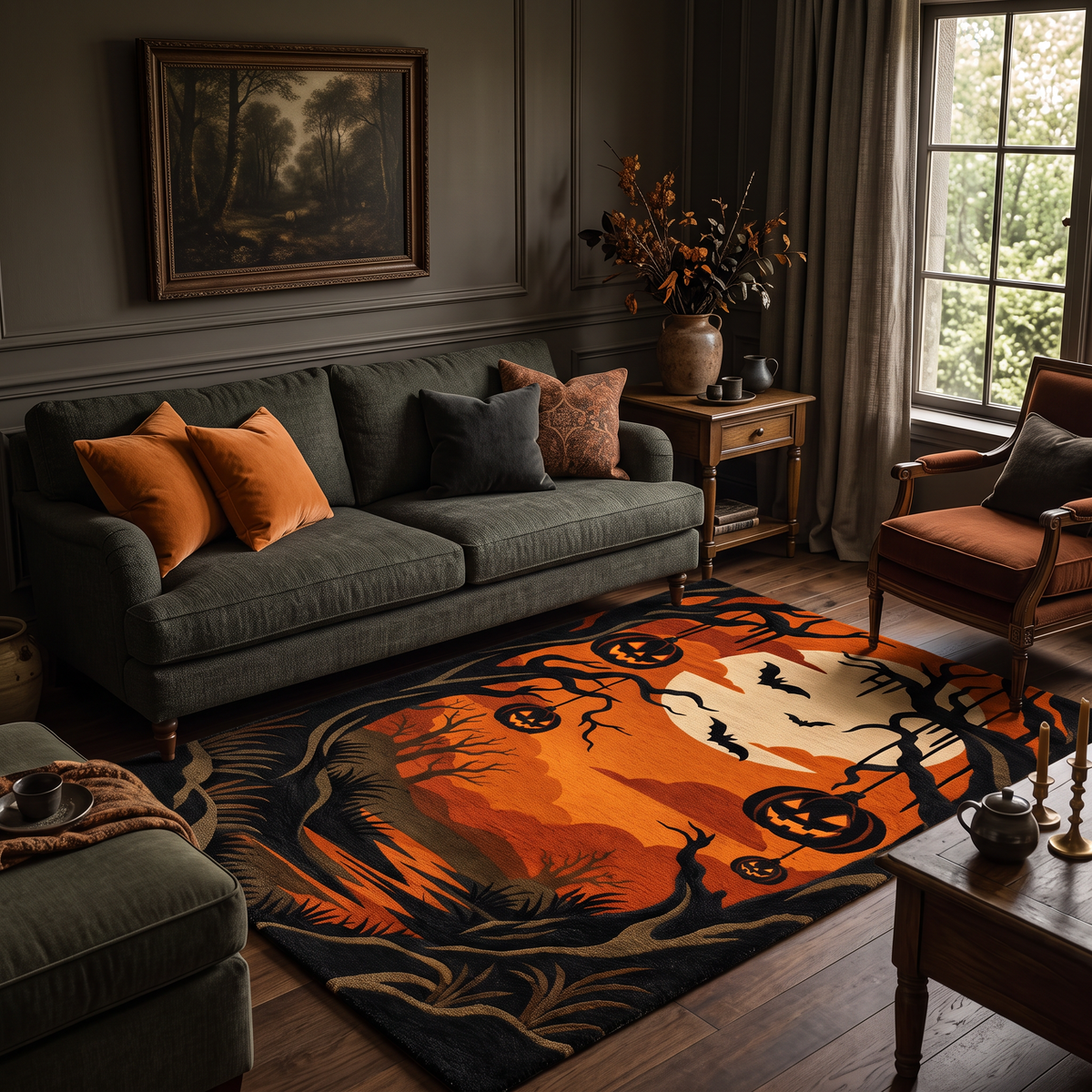 Orange & Black Halloween Wool Hand-Tufted Rug – Haunted Hollow | Haus of Weaves