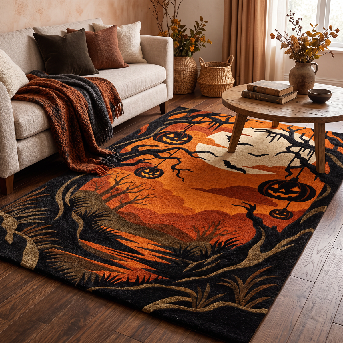 Orange & Black Halloween Wool Hand-Tufted Rug – Haunted Hollow | Haus of Weaves