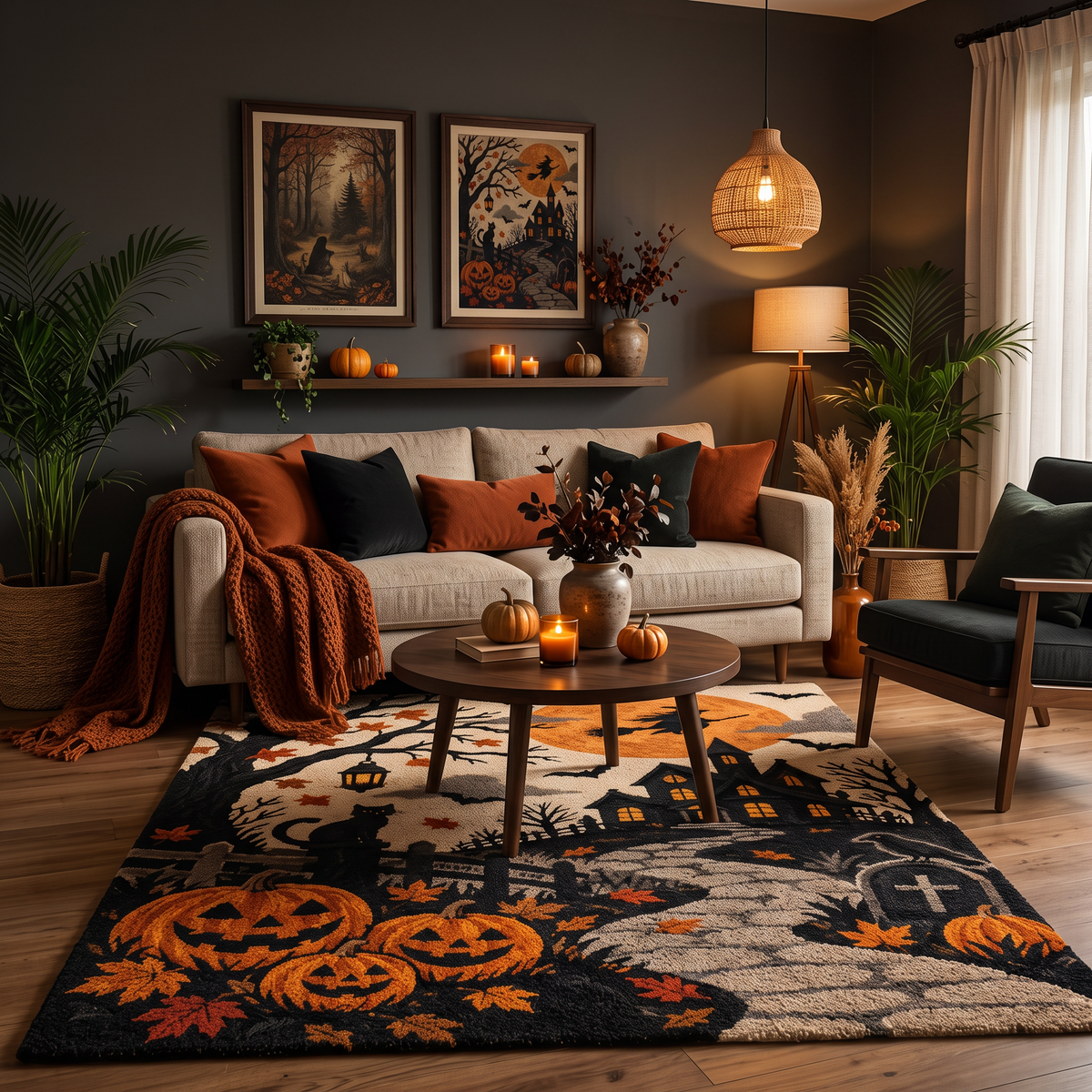 Orange & Black Halloween Wool Hand-Tufted Rug – Midnight Manor | Haus of Weaves