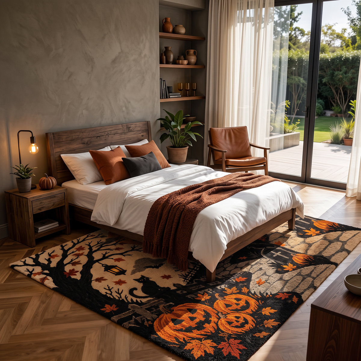Orange & Black Halloween Wool Hand-Tufted Rug – Midnight Manor | Haus of Weaves