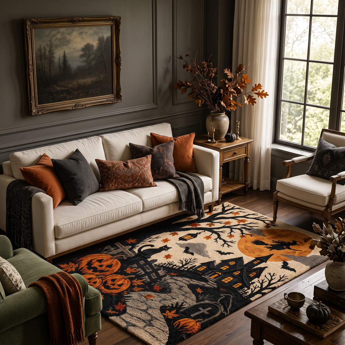 Orange & Black Halloween Wool Hand-Tufted Rug – Midnight Manor | Haus of Weaves
