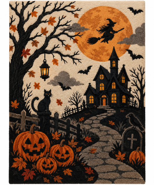 Orange & Black Halloween Wool Hand-Tufted Rug – Midnight Manor | Haus of Weaves