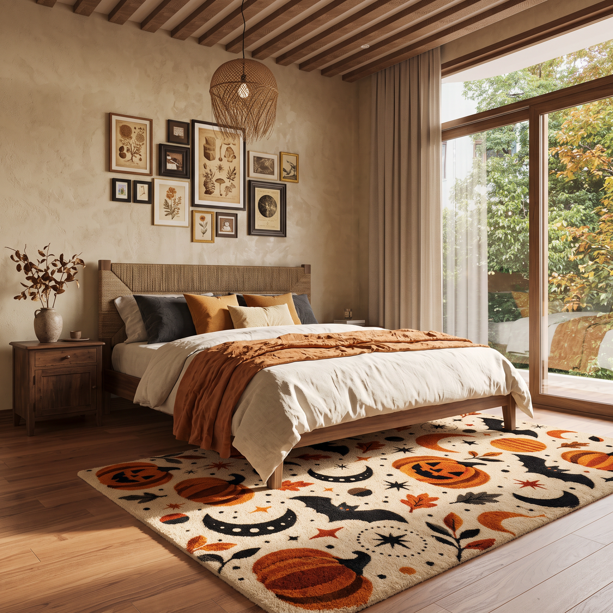 Ivory, Orange & Black Halloween Wool Rug – Pumpkin Moon | Haus of Weaves