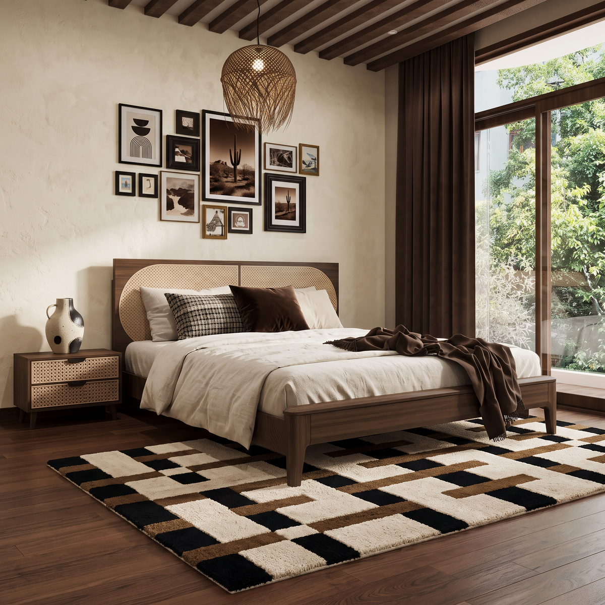 Interlock – Ivory, Black & Camel Geometric Area Rug | Haus of Weaves