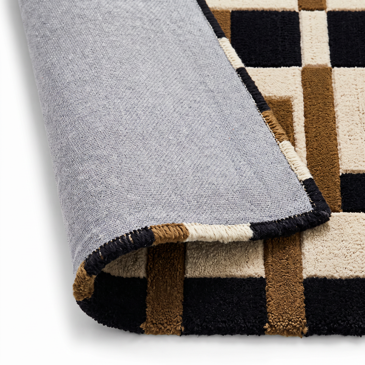 Interlock – Ivory, Black & Camel Geometric Area Rug | Haus of Weaves