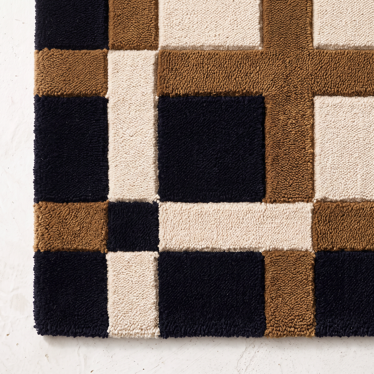 Interlock – Ivory, Black & Camel Geometric Area Rug | Haus of Weaves